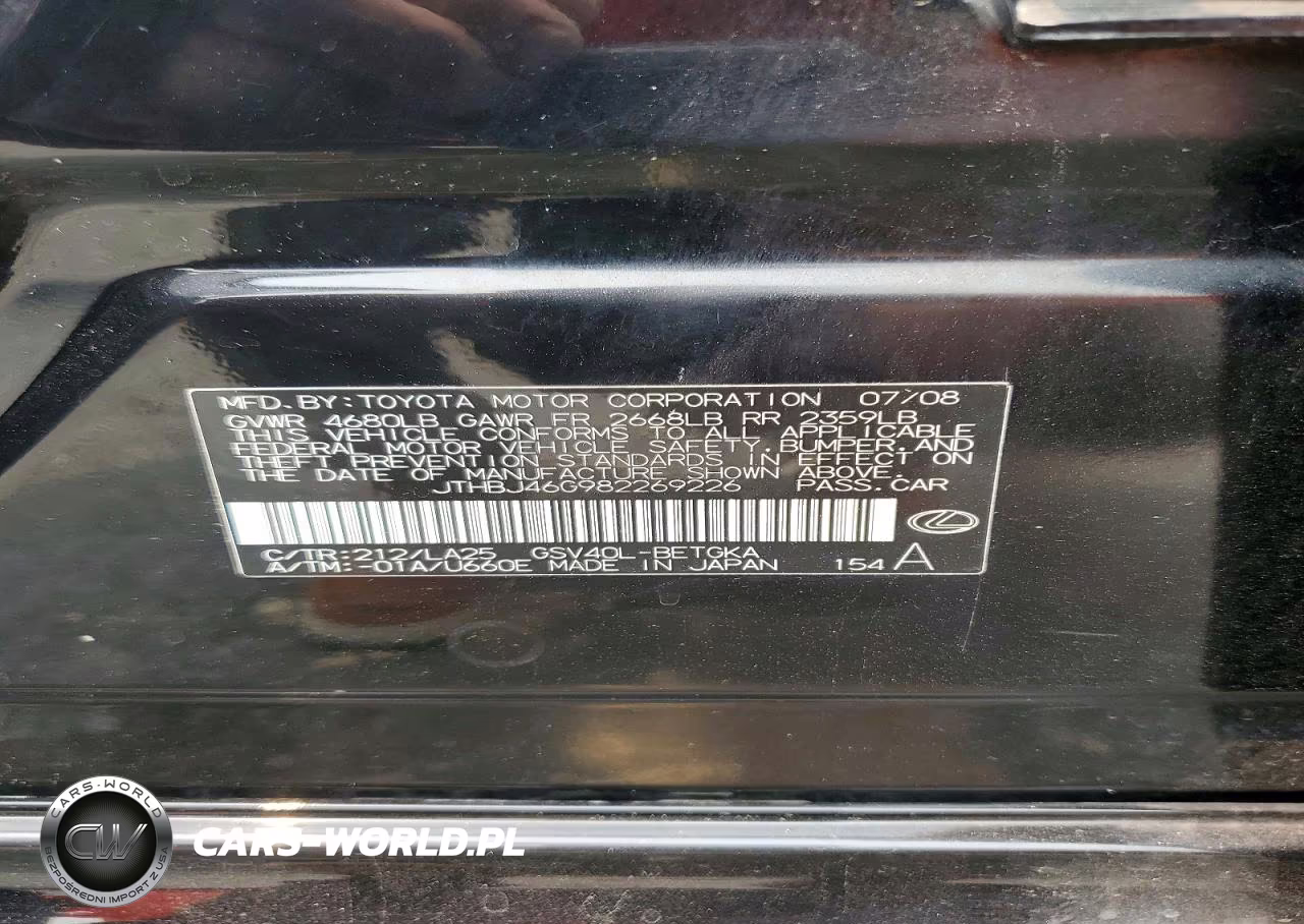 2008 Lexus Es 350 VIN:JTHBJ46G982269226 - 12