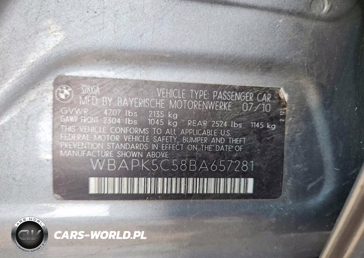 2011 BMW 328 Xi Sulev VIN:WBAPK5C58BA657281 - 12