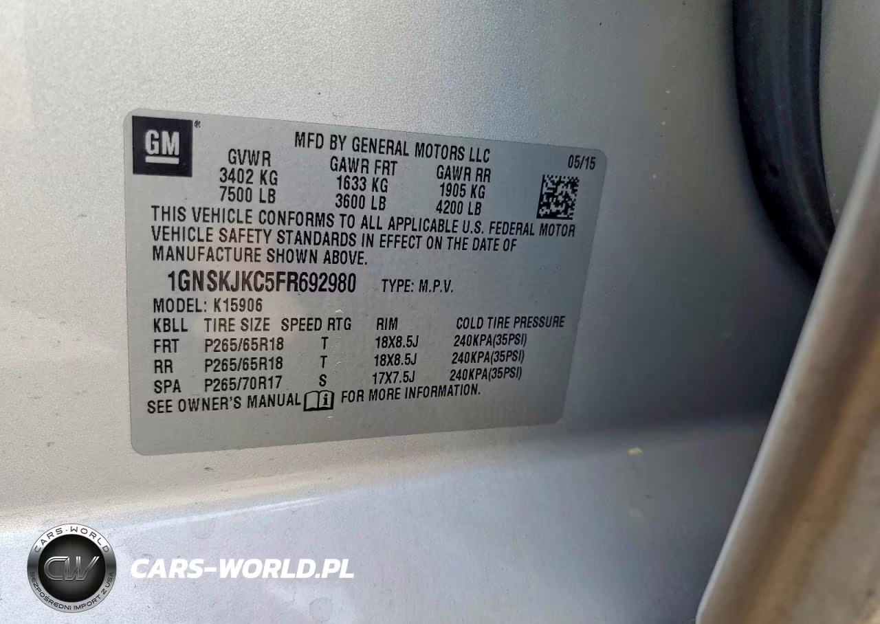 2015 Chevrolet Suburban K1500 Lt VIN:1GNSKJKC5FR692980 - 12