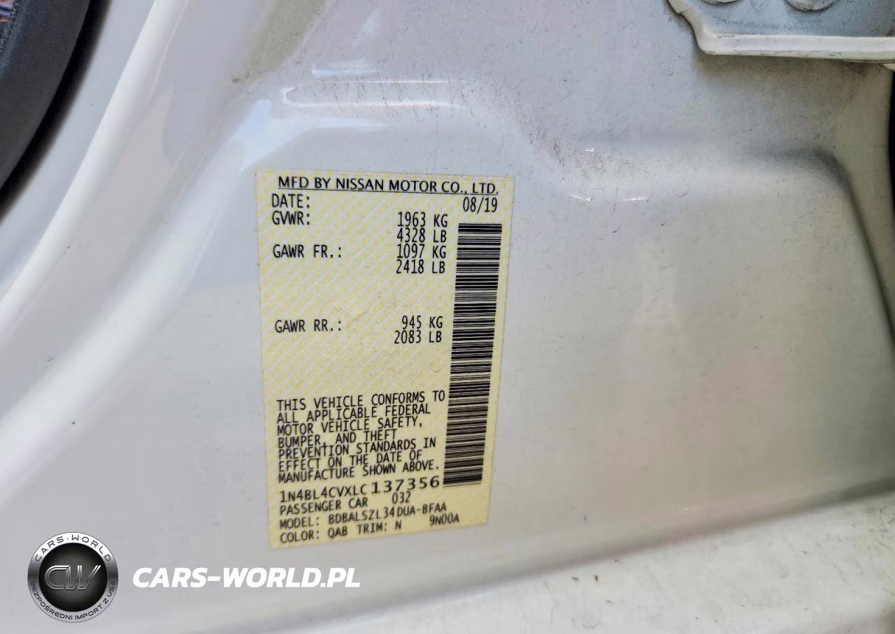 2020 Nissan Altima Sr VIN:1N4BL4CVXLC137356 - 12