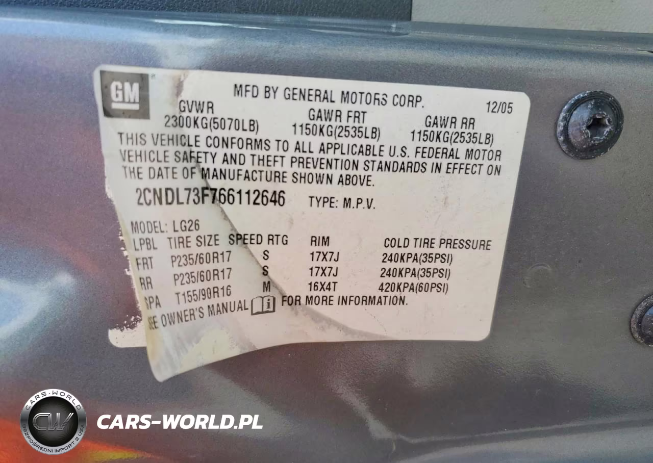 2006 Chevrolet Equinox Lt VIN:2CNDL73F766112646 - 14