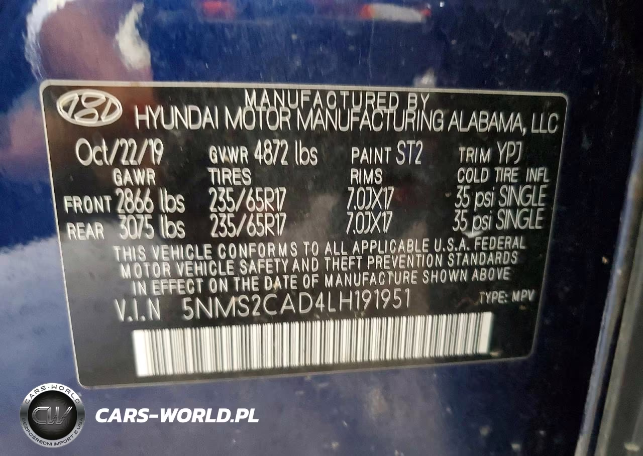 2020 Hyundai Santa Fe Se VIN:5NMS2CAD4LH191951 - 13