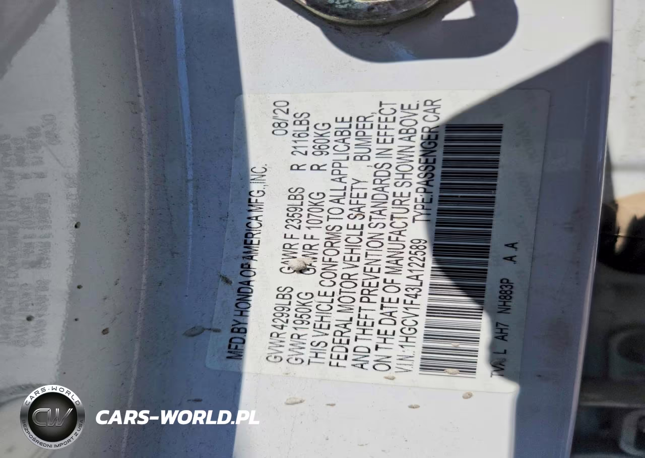 2020 Honda Accord Ex VIN:1HGCV1F43LA122589 - 12