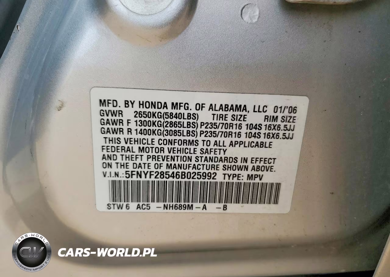 2006 Honda Pilot Ex VIN:5FNYF28546B025992 - 13
