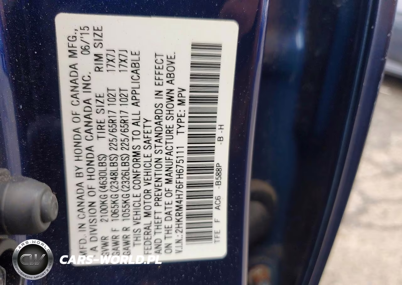 2015 Honda Cr-V Exl VIN:2HKRM4H76FH675111 - 13