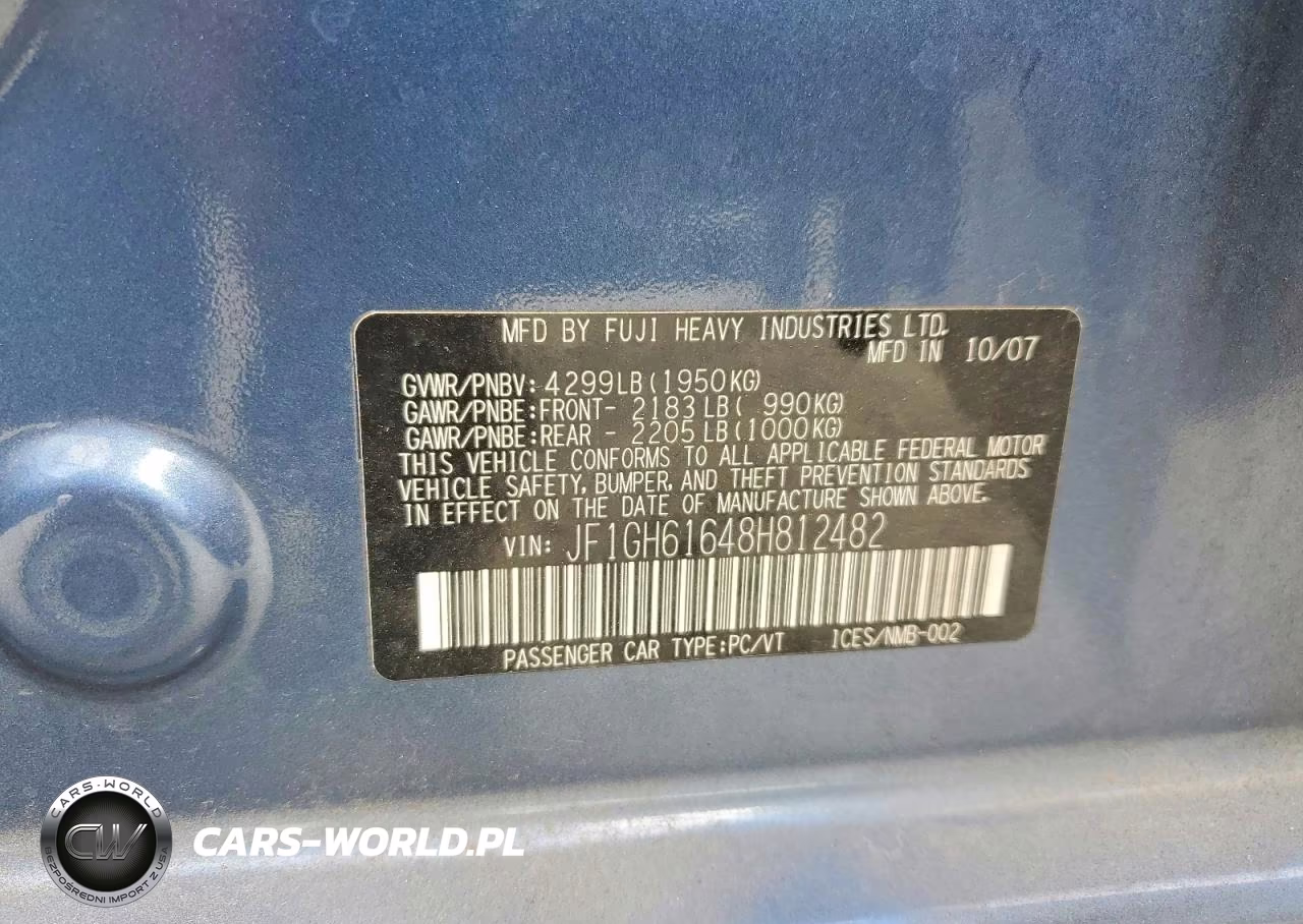 2008 Subaru Impreza 2.5I VIN:JF1GH61648H812482 - 14