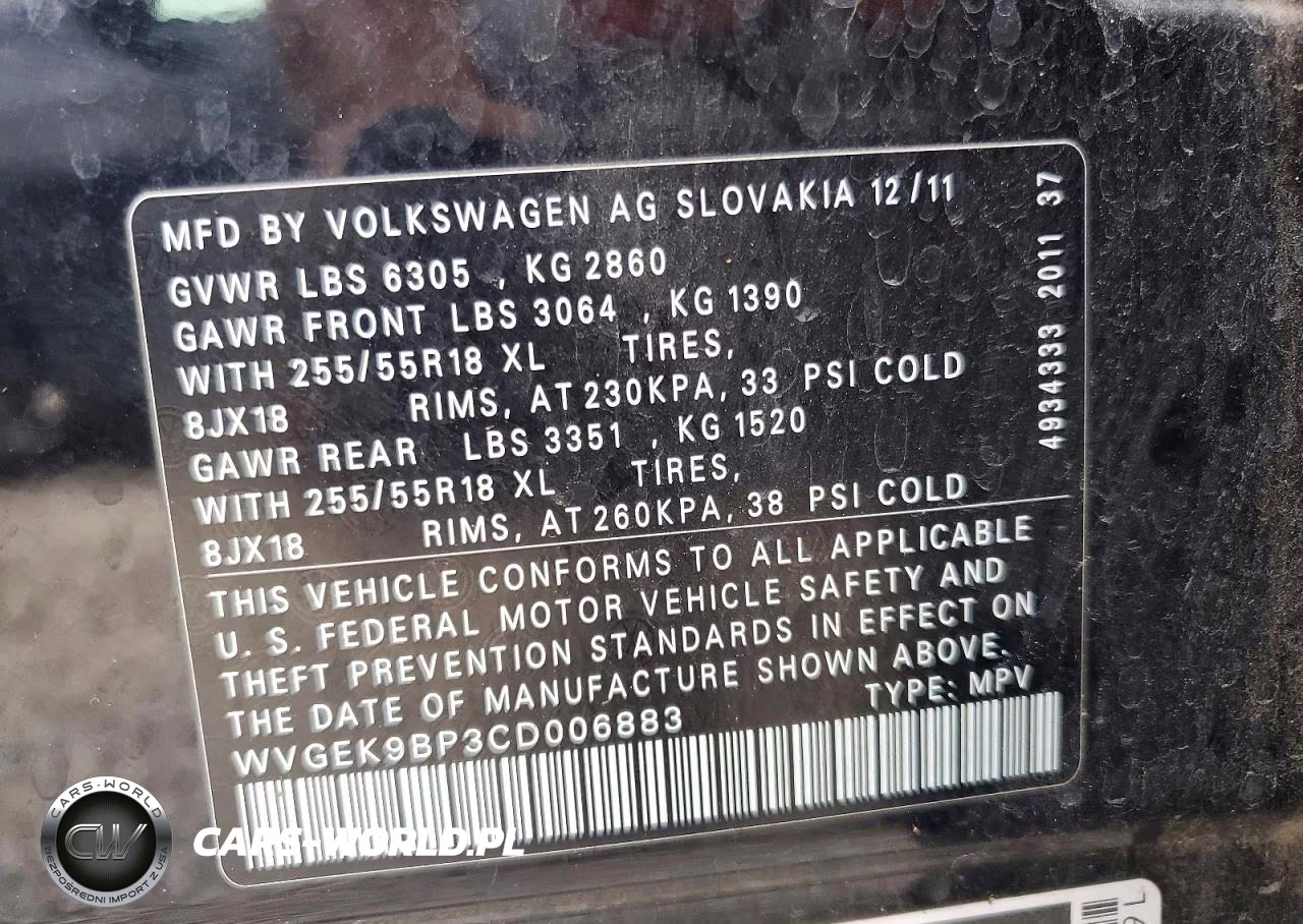 2012 Volkswagen Touareg V6 Tdi VIN:WVGEK9BP3CD006883 - 13