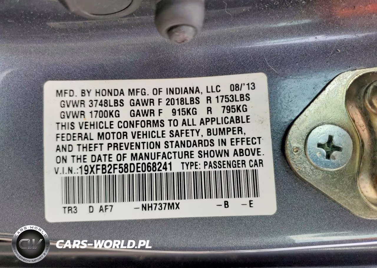 2013 Honda Civic Lx VIN:19XFB2F58DE068241 - 12