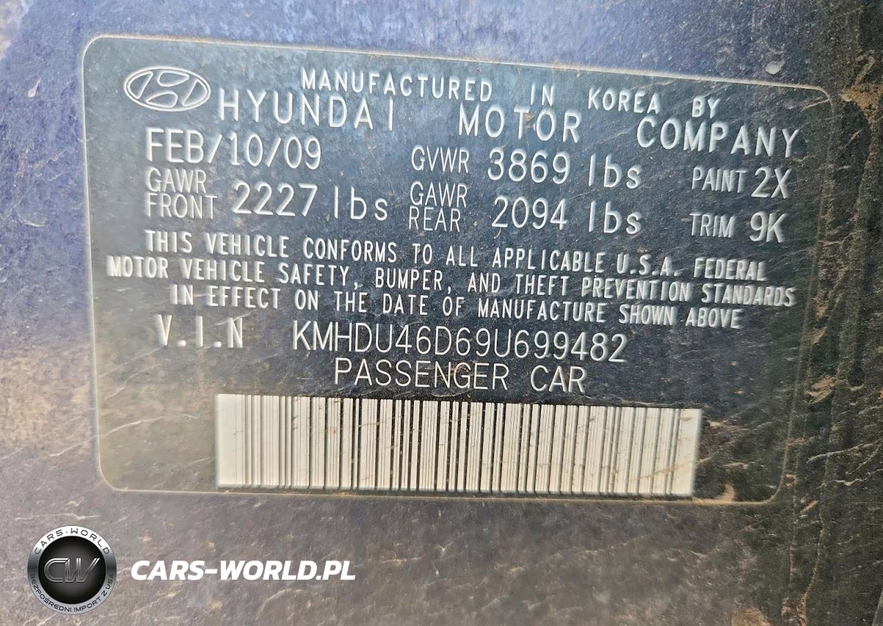 2009 Hyundai Elantra Gls VIN:KMHDU46D69U699482 - 12