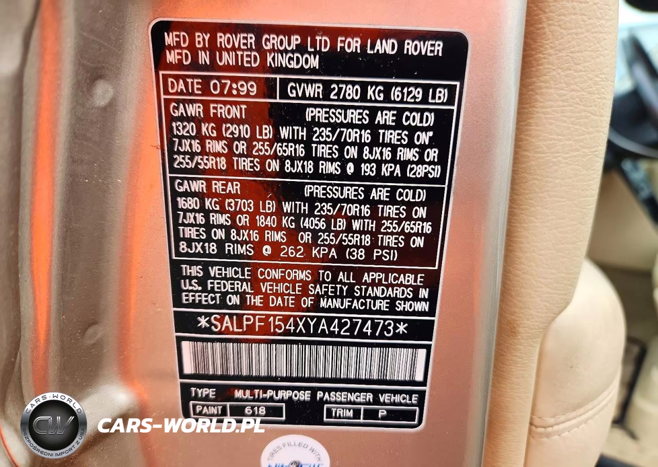 2000 Land Rover Range Rover VIN:SALPF154XYA427473 - 13