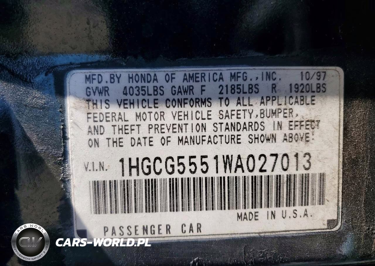1998 Honda Accord Ex VIN:1HGCG5551WA027013 - 12