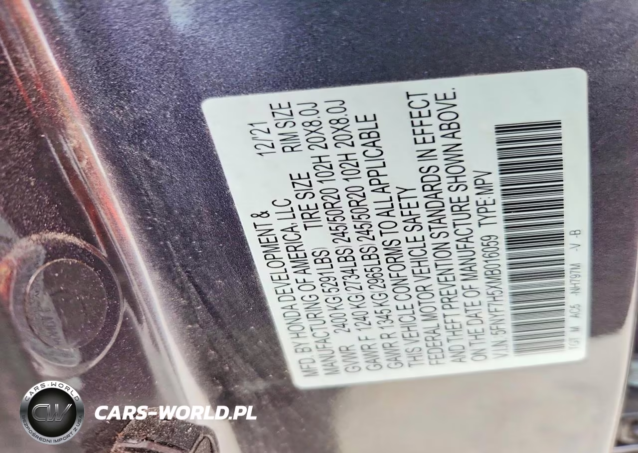 2021 Honda Passport Exl VIN:5FNYF7H5XMB016059 - 14