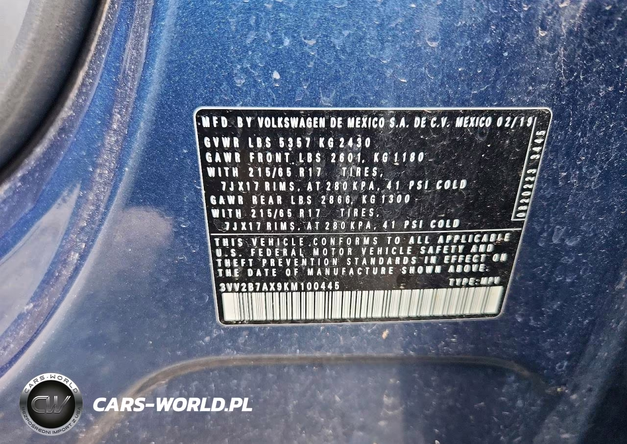 2019 Volkswagen Tiguan Se VIN:3VV2B7AX9KM100445 - 12