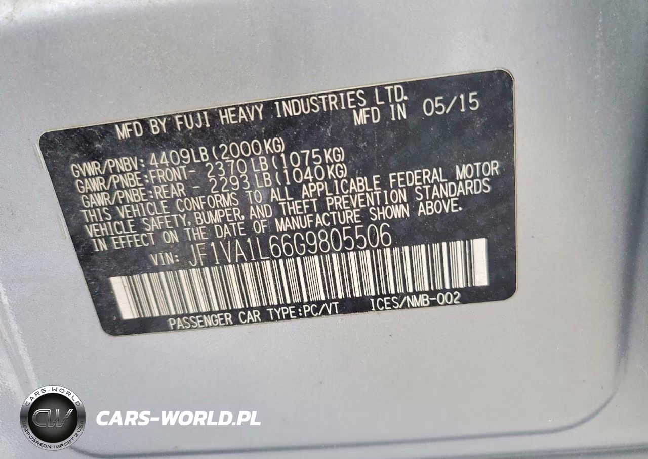 2016 Subaru Wrx Limited VIN:JF1VA1L66G9805506 - 12