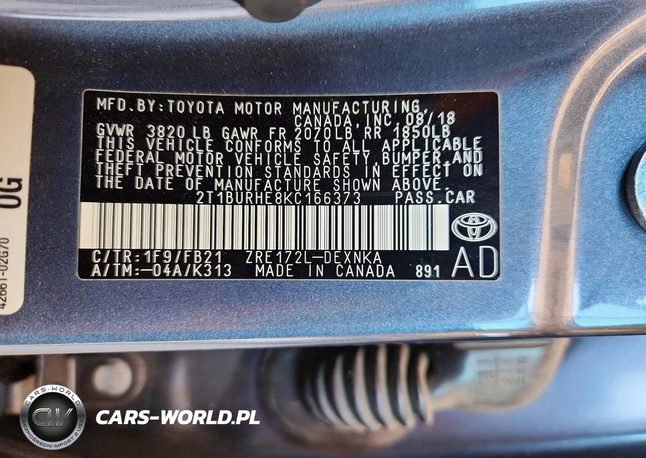 2019 Toyota Corolla Le VIN:2T1BURHE8KC166373 - 12