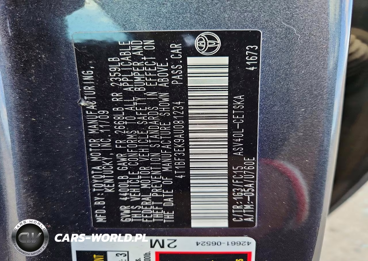 2010 Toyota Camry Se VIN:4T1BF3EK9AU081234 - 12