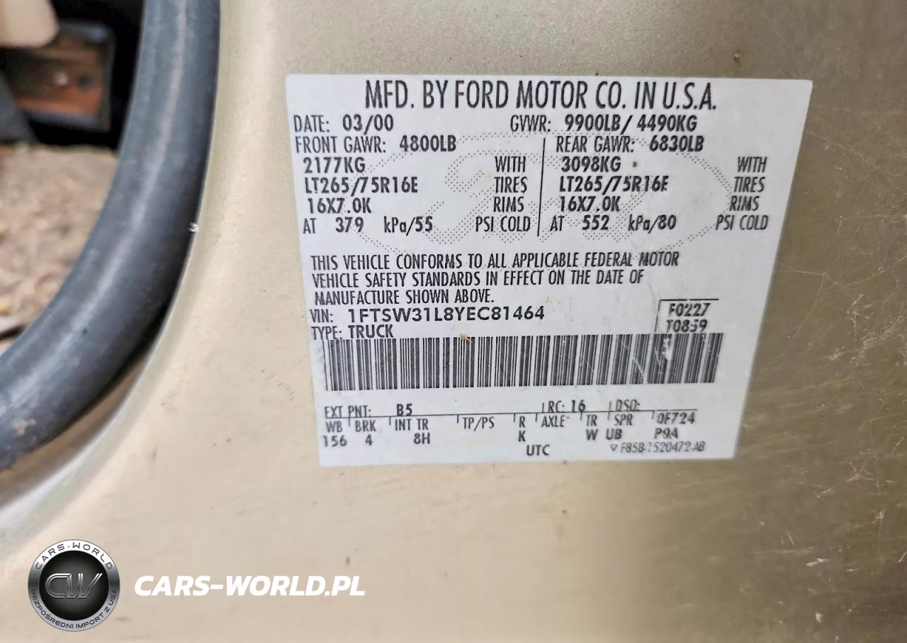 2000 Ford F350 Srw Super Duty VIN:1FTSW31L8YEC81464 - 12