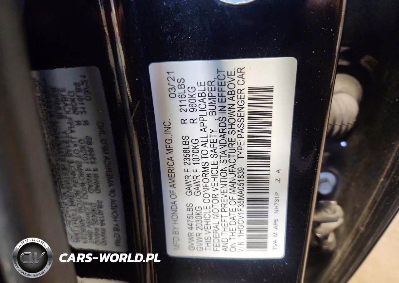 2021 Honda Accord Sport VIN:1HGCV1F35MA051839 - 13
