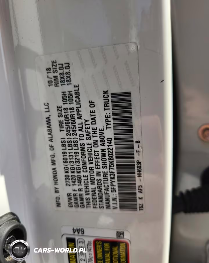 2019 Honda Ridgeline Rtl VIN:5FPYK3F75KB022140 - 12