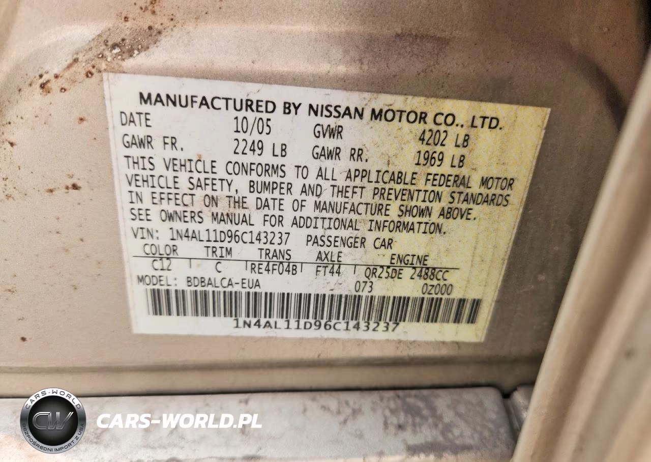 2006 Nissan Altima 2.5 VIN:1N4AL11D96C143237 - 12