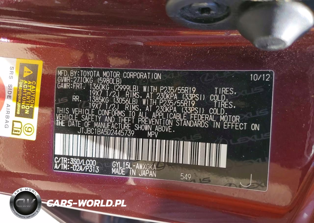 2013 Lexus Rx 450H VIN:JTJBC1BA5D2445739 - 12