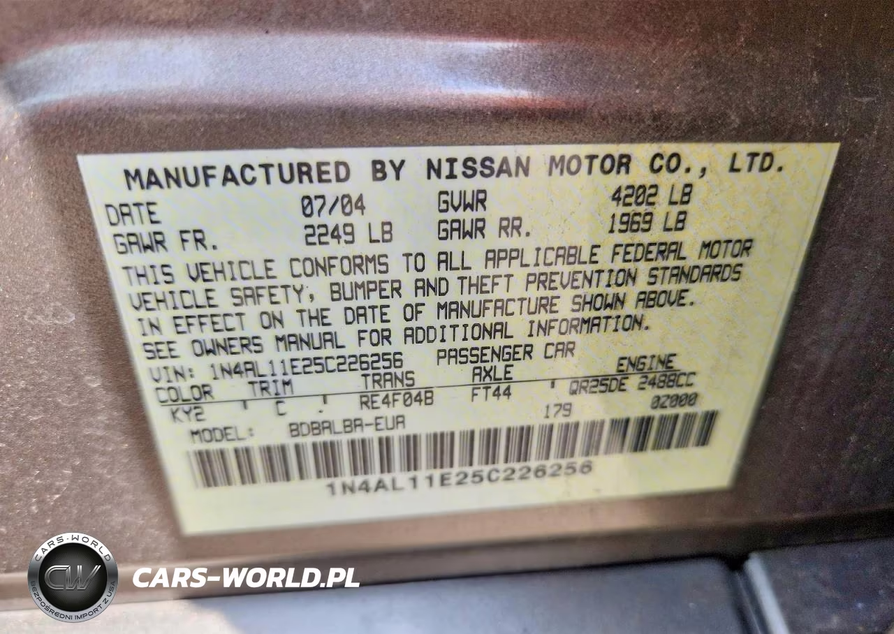 2005 Nissan Altima 2.5 VIN:1N4AL11E25C226256 - 12