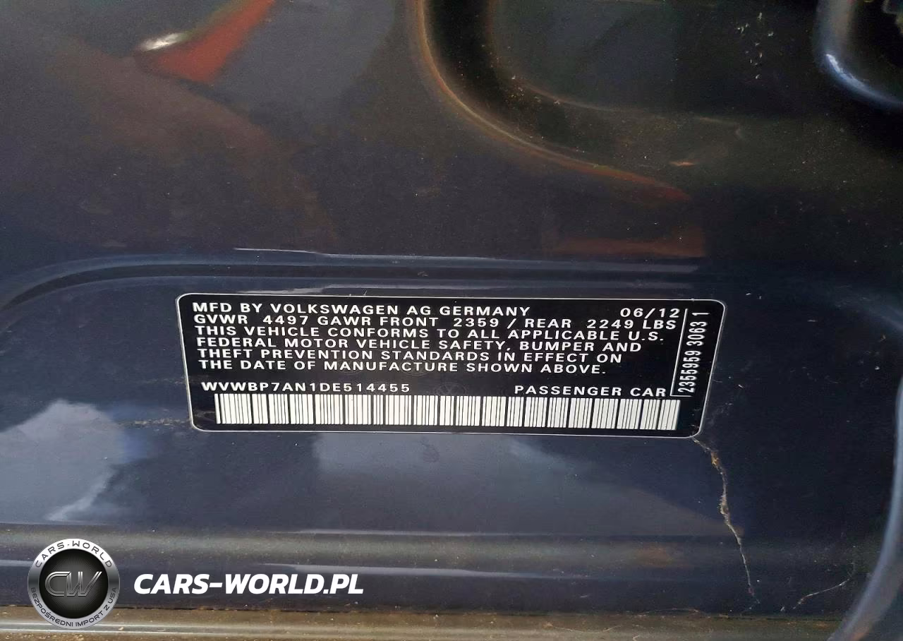 2013 Volkswagen Cc Sport VIN:WVWBP7AN1DE514455 - 12