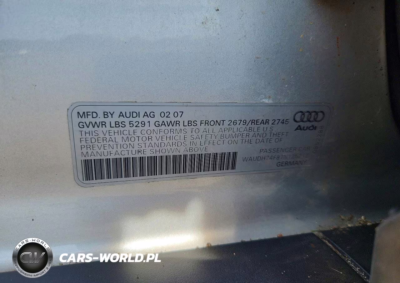 2007 Audi A6 3.2 Quattro VIN:WAUDH74F87N125212 - 12