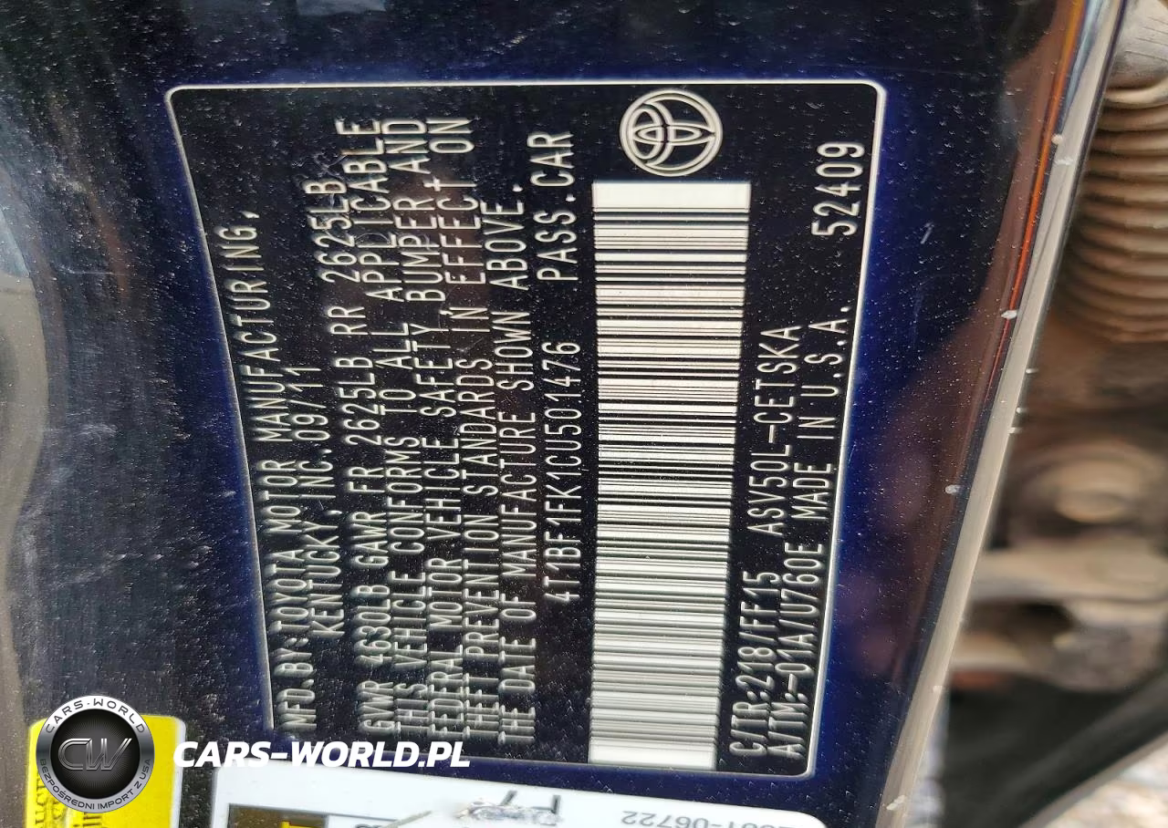 2012 Toyota Camry Se VIN:4T1BF1FK1CU501476 - 12