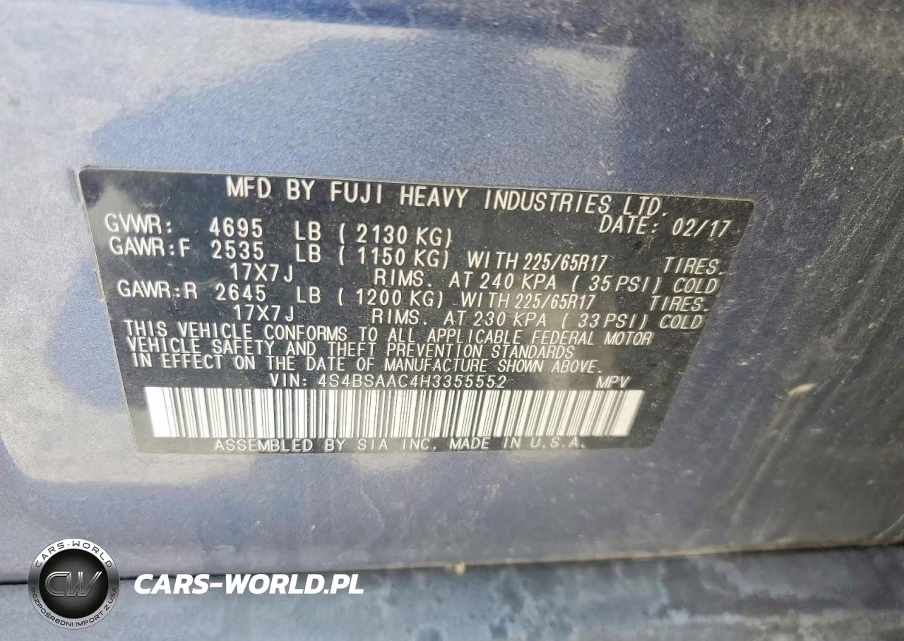2017 Subaru Outback 2.5I VIN:4S4BSAAC4H3355552 - 13
