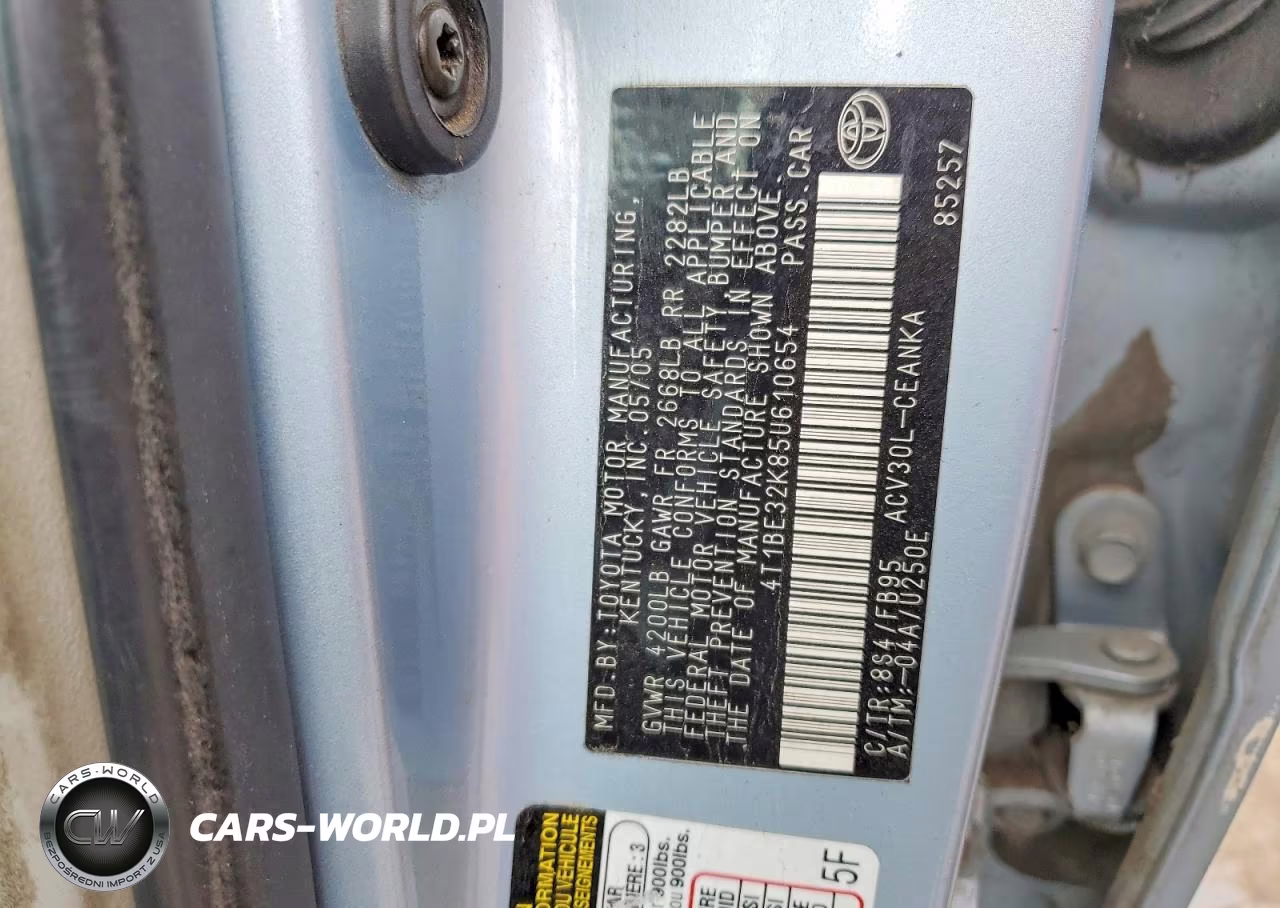 2005 Toyota Camry Le VIN:4T1BE32K85U610654 - 12