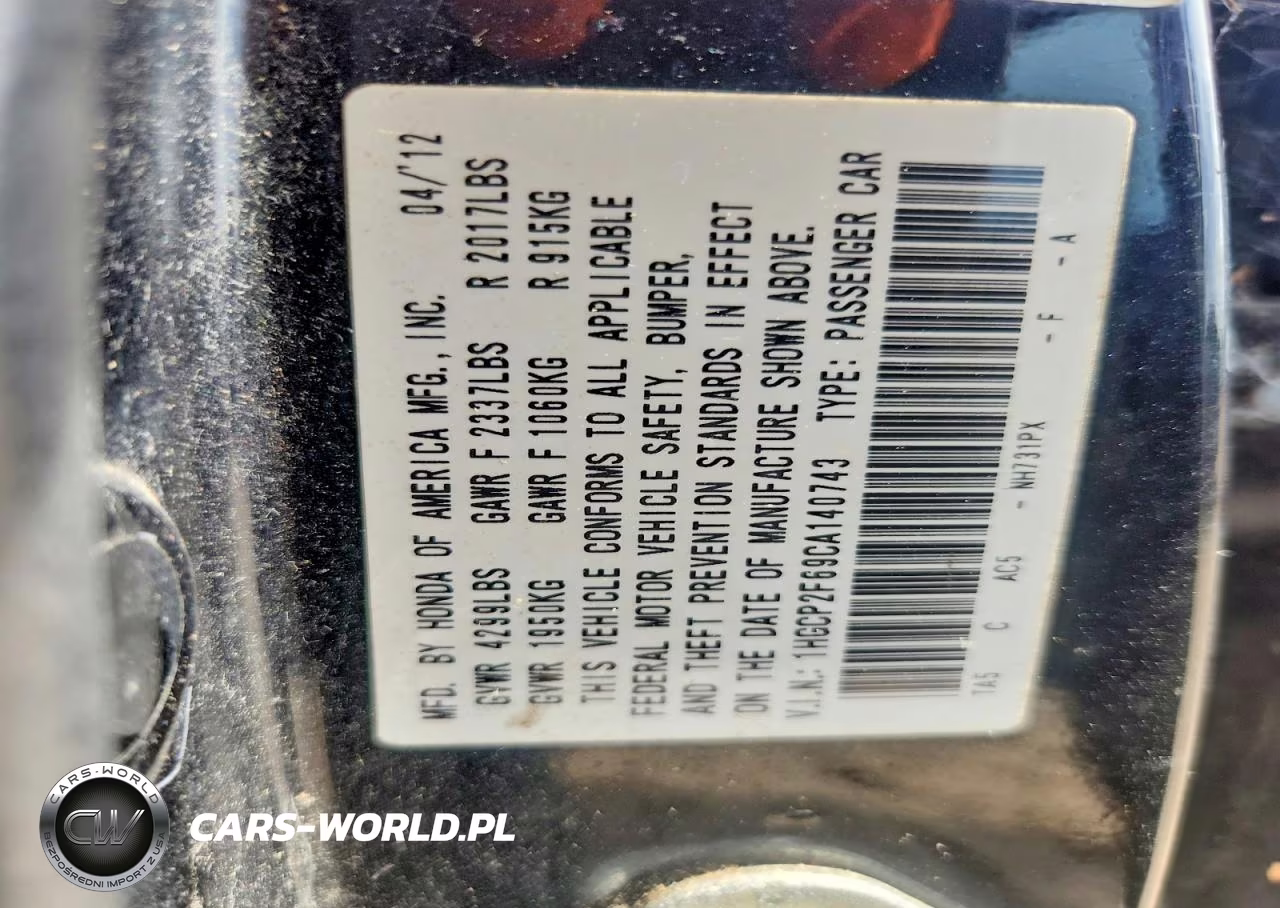 2012 Honda Accord Se VIN:1HGCP2F69CA140743 - 12