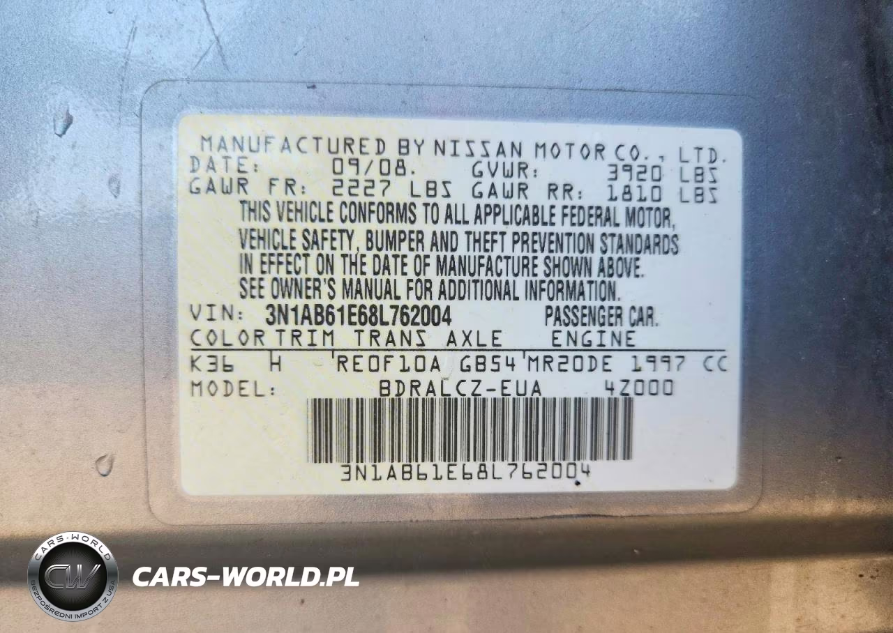 2008 Nissan Sentra 2.0-2.0S-2.0Sl VIN:3N1AB61E68L762004 - 13