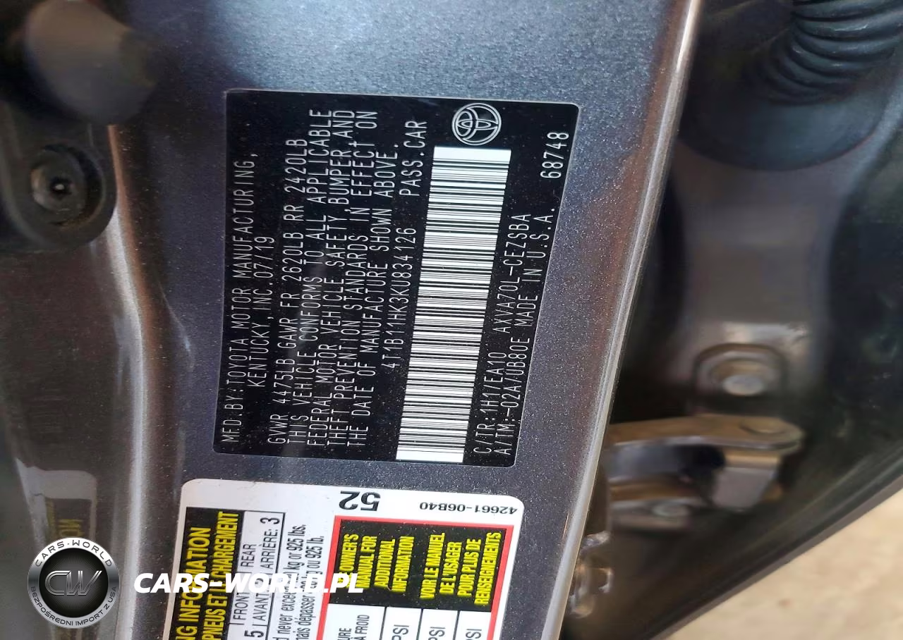 2019 Toyota Camry Se VIN:4T1B11HK3KU834126 - 12