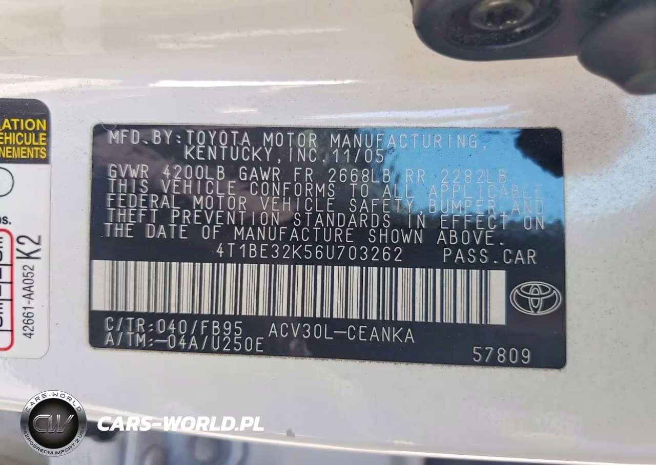 2006 Toyota Camry Le VIN:4T1BE32K56U703262 - 12