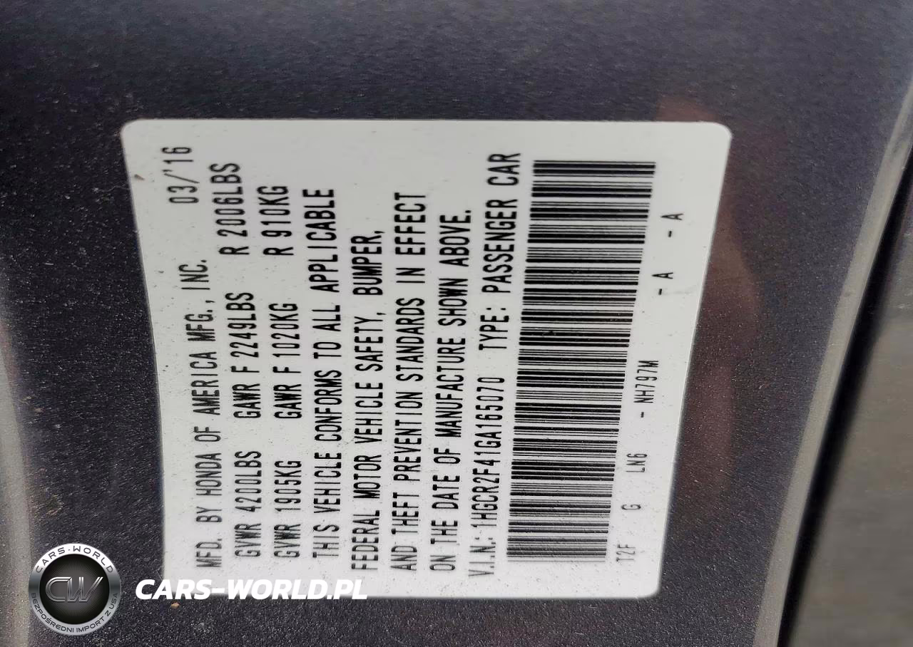 2016 Honda Accord Lx VIN:1HGCR2F41GA165070 - 13