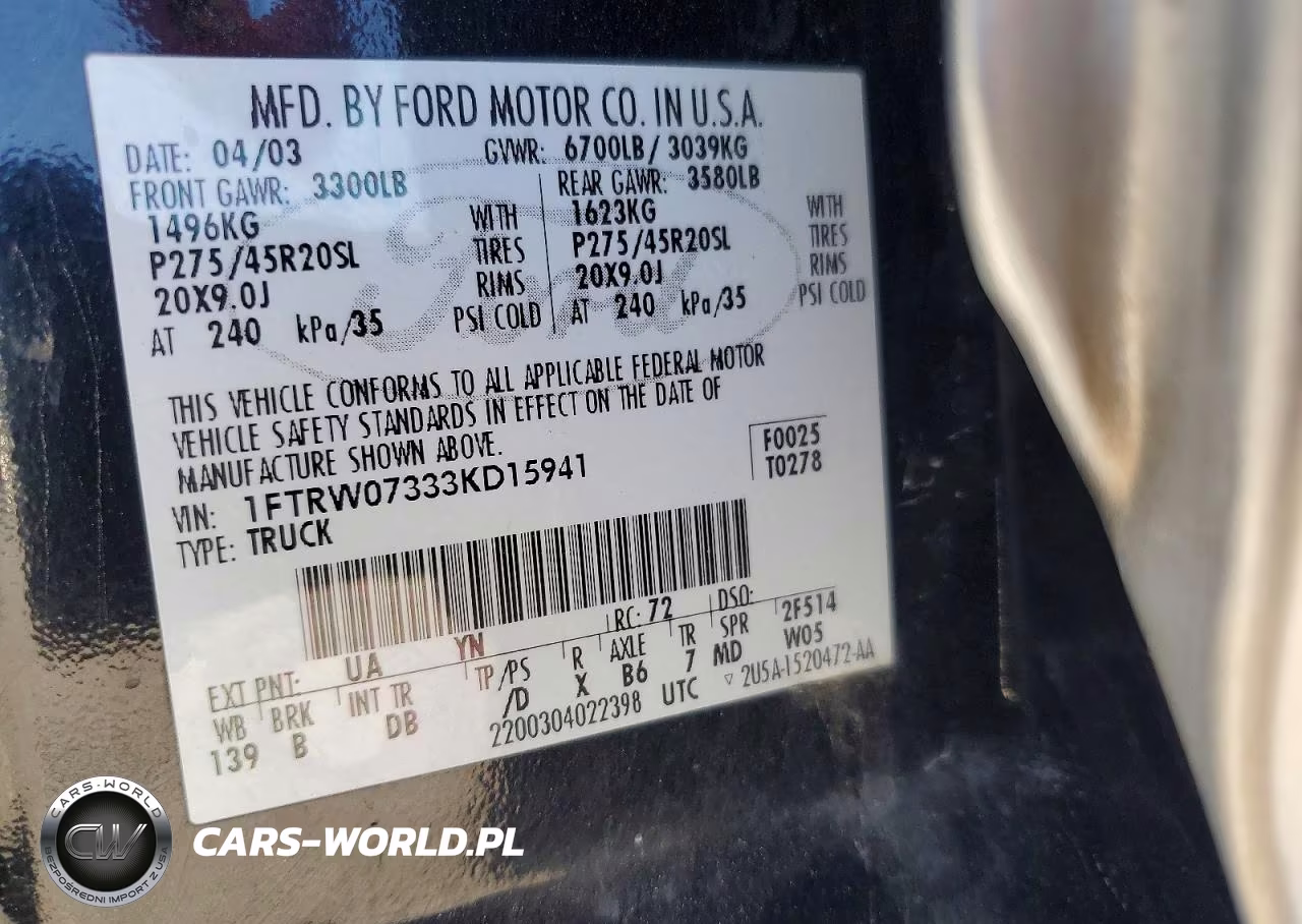 2003 Ford F150 Supercrew Harley Davidson VIN:1FTRW07333KD15941 - 12