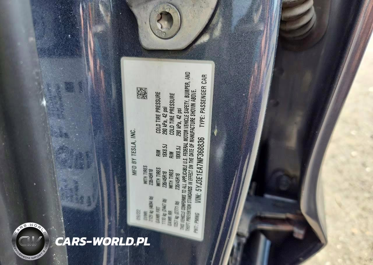 2022 Tesla Model 3 VIN:5YJ3E1EA7NF368836 - 11