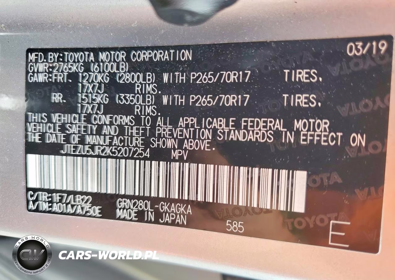 2019 Toyota 4Runner Sr5 Premium VIN:JTEZU5JR2K5207254 - 13