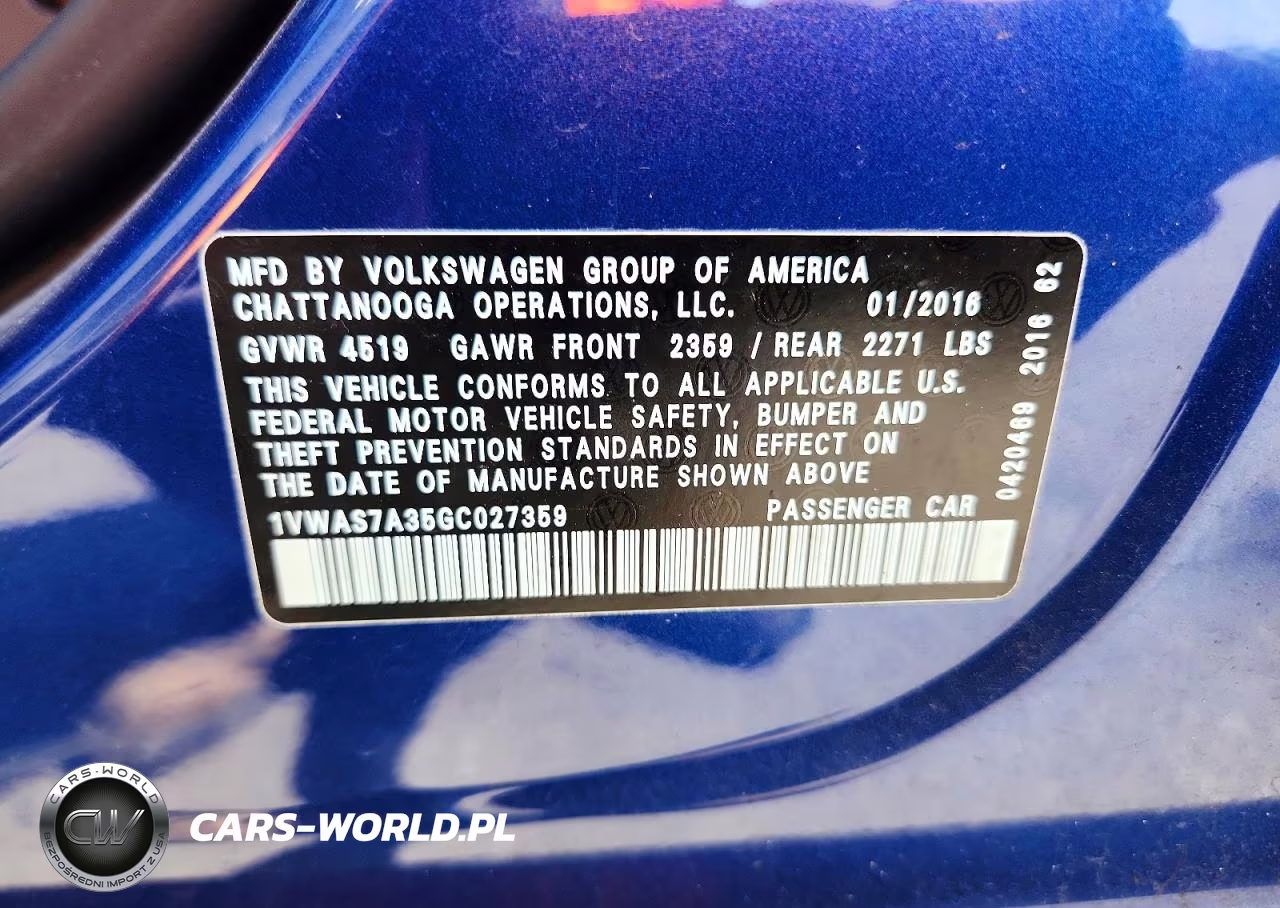 2016 Volkswagen Passat S-R-Line VIN:1VWAS7A35GC027359 - 12