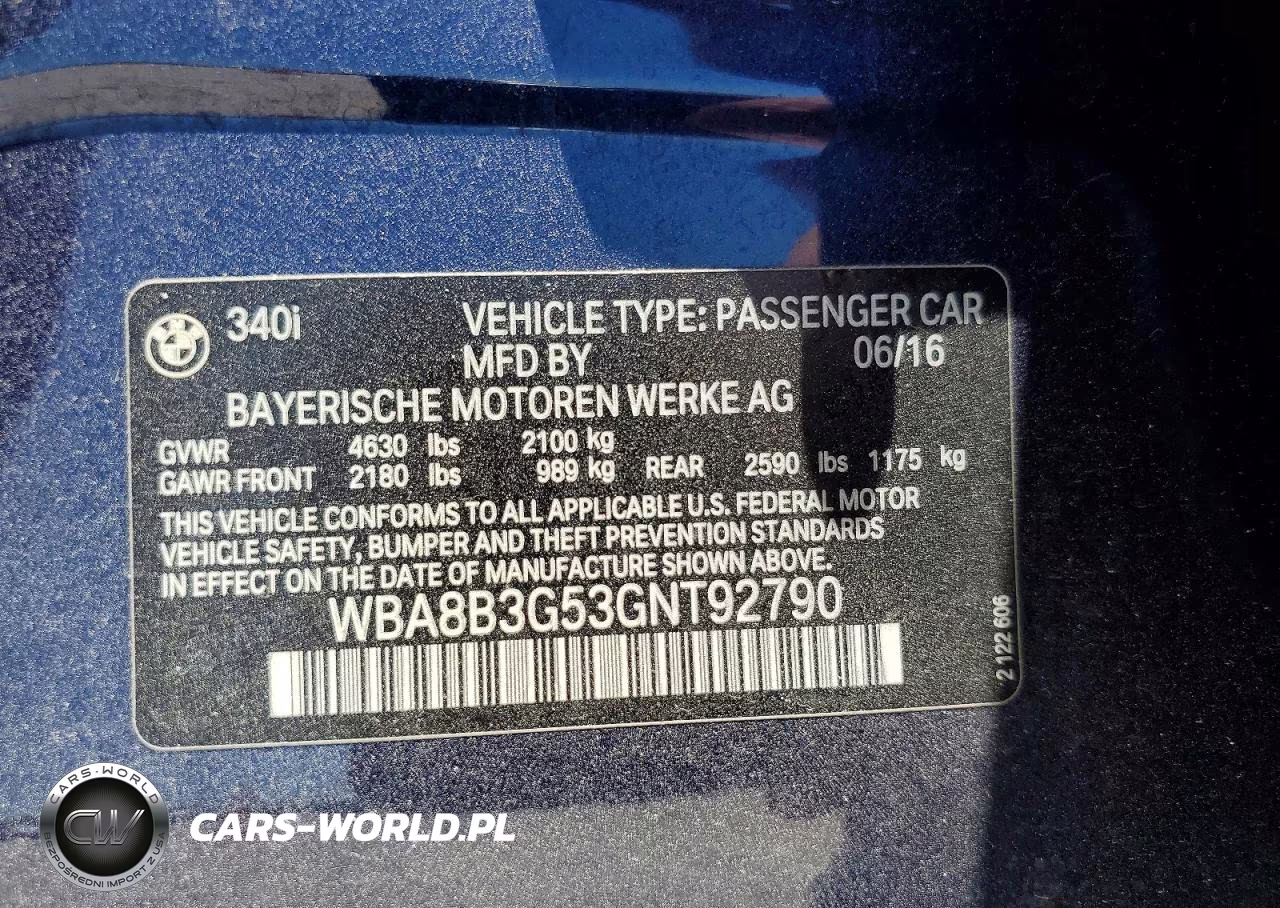 2016 BMW 340 VIN:WBA8B3G53GNT92790 - 13