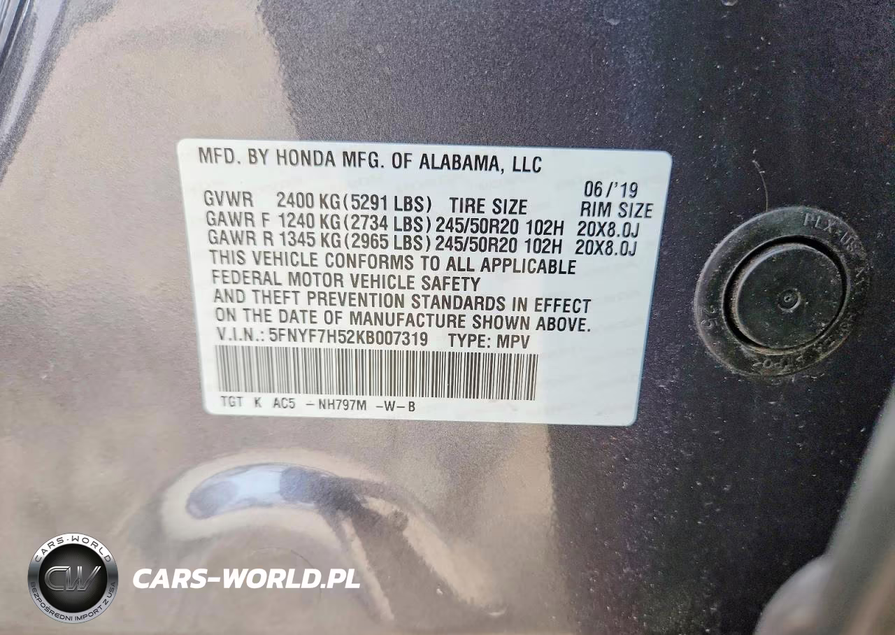 2019 Honda Passport Exl VIN:5FNYF7H52KB007319 - 13
