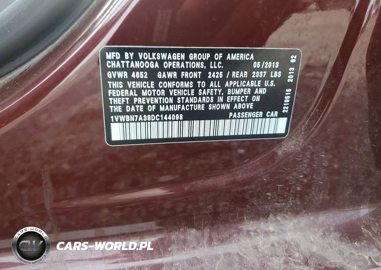 2013 Volkswagen Passat Se VIN:1VWBN7A38DC144098 - 12
