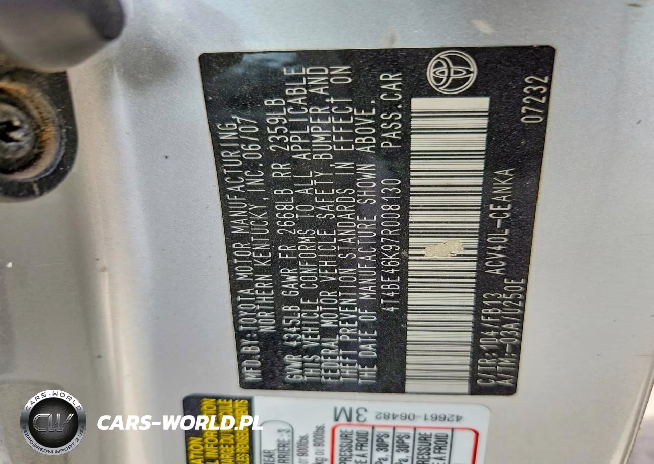 2007 Toyota Camry Le VIN:4T4BE46K97R008130 - 12