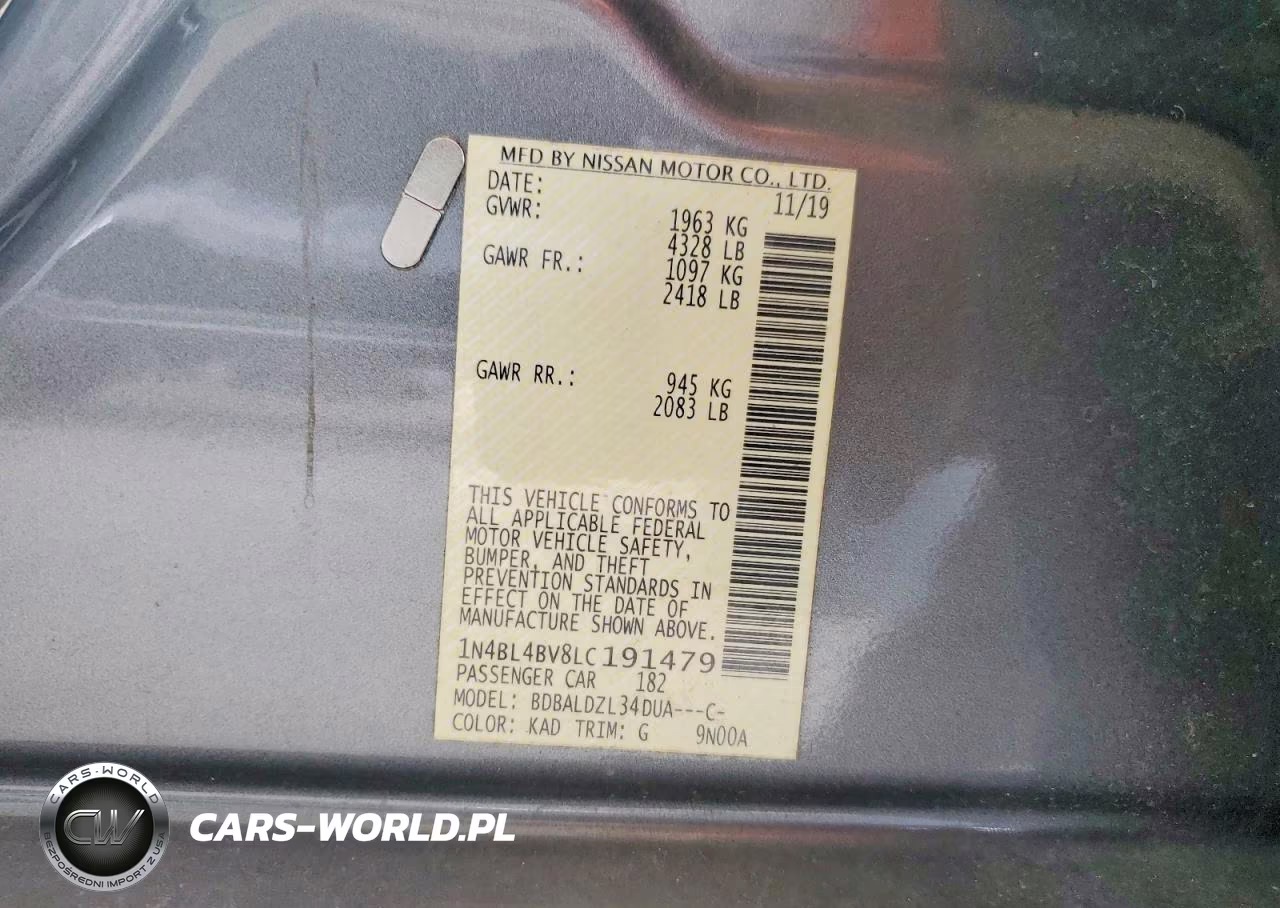 2020 Nissan Altima S VIN:1N4BL4BV8LC191479 - 12