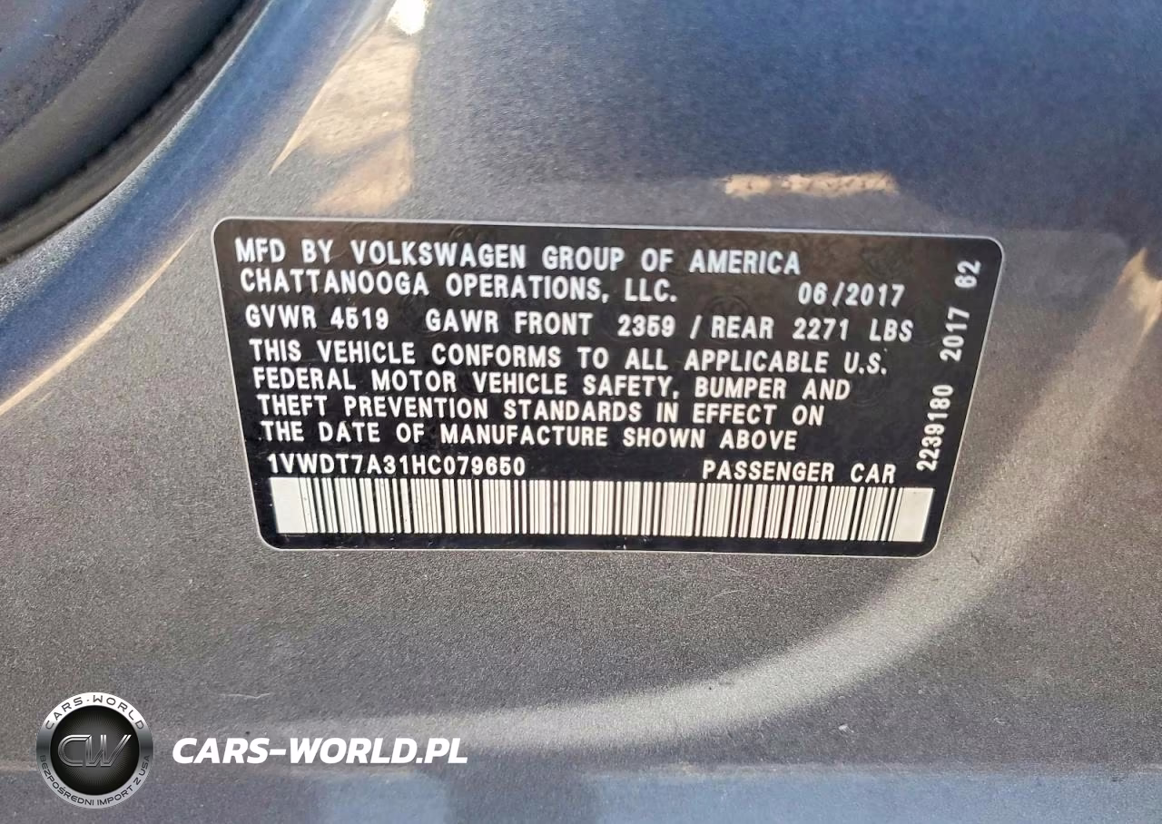 2017 Volkswagen Passat R-Line VIN:1VWDT7A31HC079650 - 12