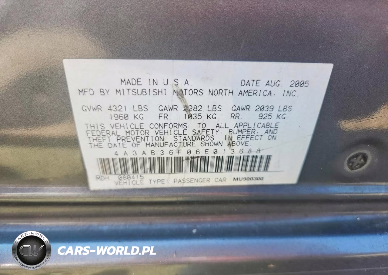 2006 Mitsubishi Galant Es Medium VIN:4A3AB36F06E013688 - 12