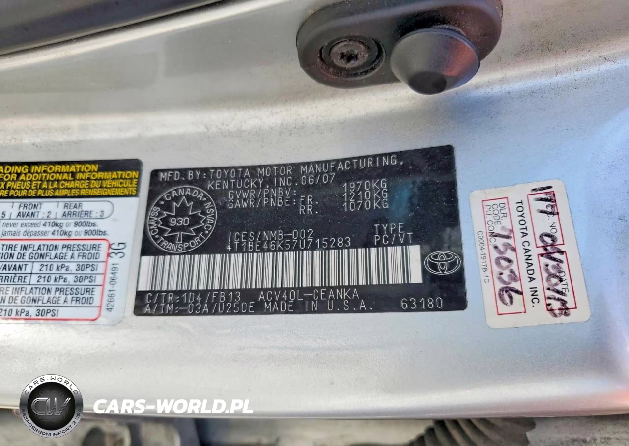 2007 Toyota Camry Ce VIN:4T1BE46K57U715283 - 12