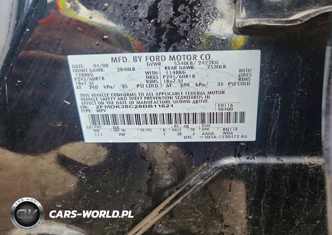 2008 Ford Edge Sel VIN:2FMDK38C28BB11621 - 12