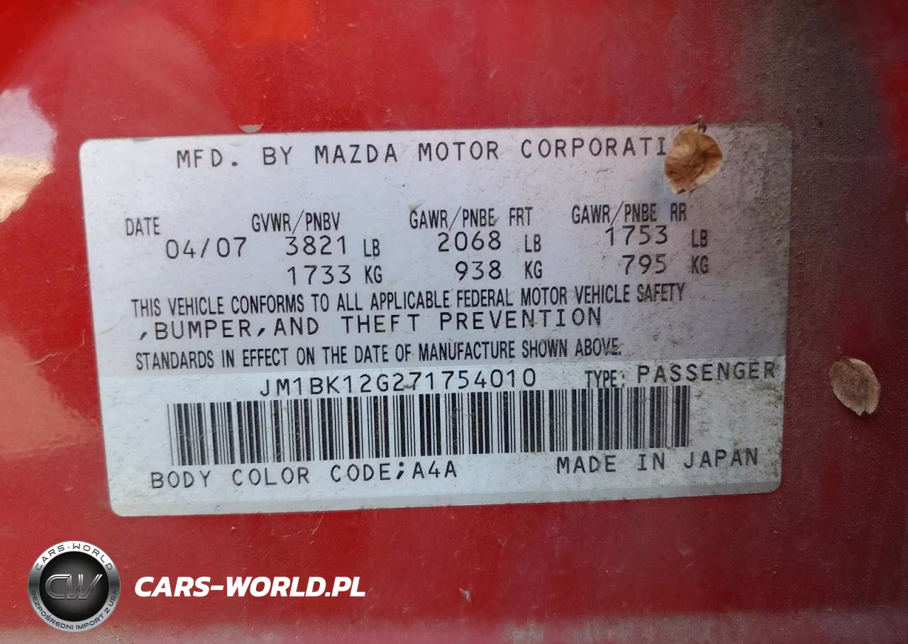 2007 Mazda 3 I VIN:JM1BK12G271754010 - 12